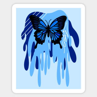 Blue Swallowtail Butterfly with Abstract Dripping Blue Background Pattern, Made by EndlessEmporium Sticker